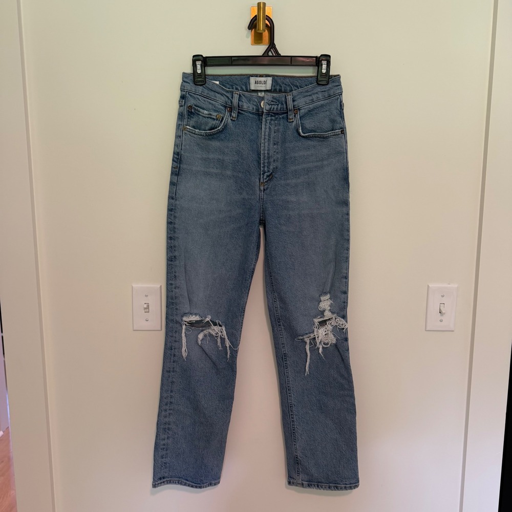 AGOLDE 90s Pinch Waist High Rise Distressed Straight Leg Jeans Blue Size 26